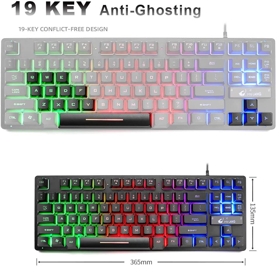 ZIYOU LANG K16 60% Gaming Keyboard87 Keys Mechanical Feeling Multi Color RGB Illuminated LED Backlit Wired Light Up Keyboard