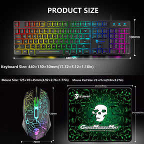 KUIYN T6 Wired Keyboard Mouse Combo 12 Chroma RGB Backlit Mechanical Feel Gaming Keyboard+2400DPI 6 Buttons LED Gaming Mouse+Mouse Pad