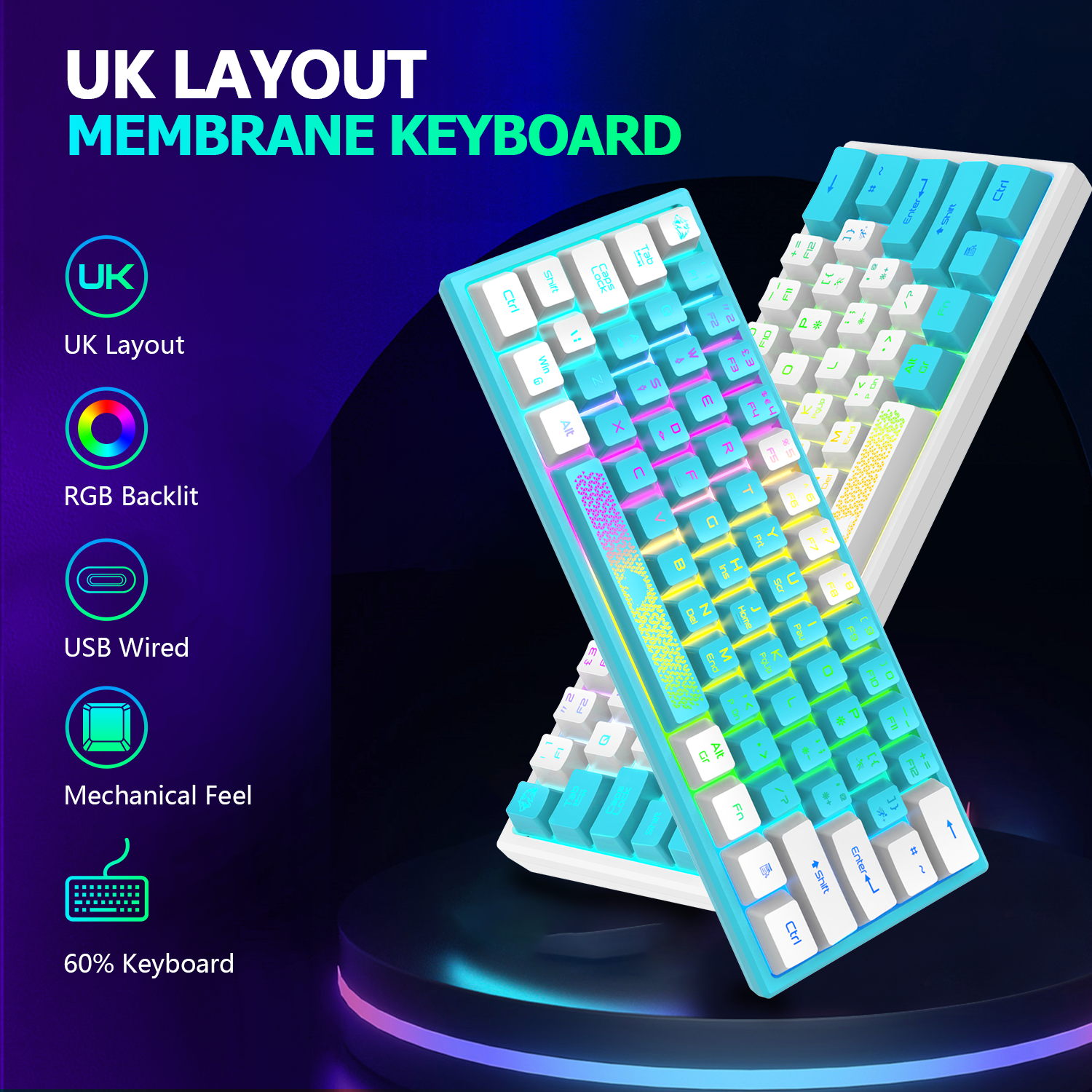 ZIYOU LANG K61 - 60 Percent Compact Gaming Keyboard UK Layout Ultralight LED Backlit Mechanical Feel PS4 Laptop PC Accessories