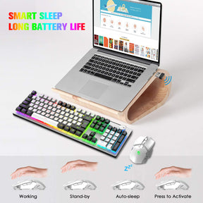 MAMBASNAKE K620 Wireless Gaming Keyboard & Mouse Combo,Mechanical Feel 100% Light Up Keyboard 4800mAh Rechargeable+PC Gaming Mice