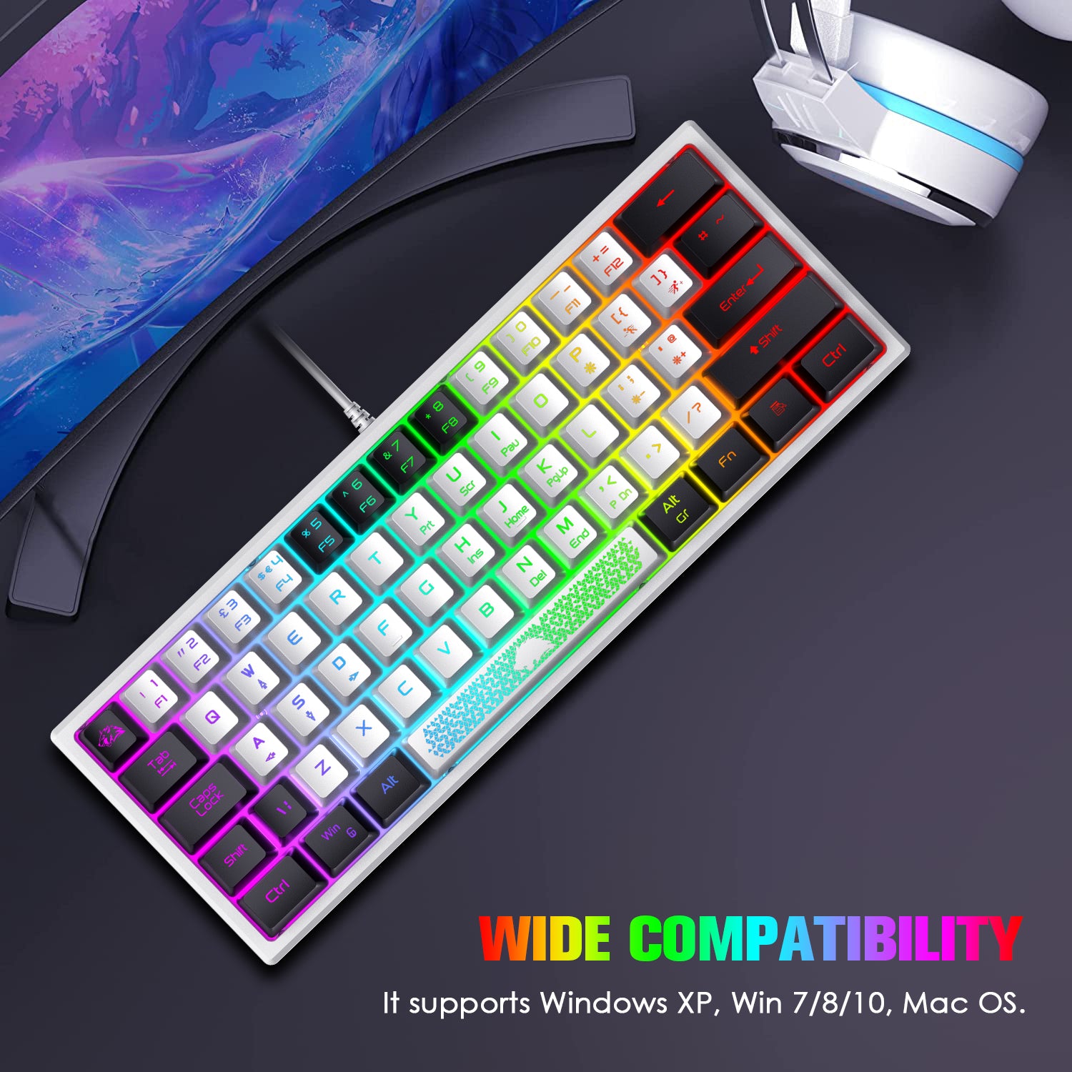 ZIYOU LANG K61 - 60 Percent Compact Gaming Keyboard UK Layout Ultralight LED Backlit Mechanical Feel PS4 Laptop PC Accessories