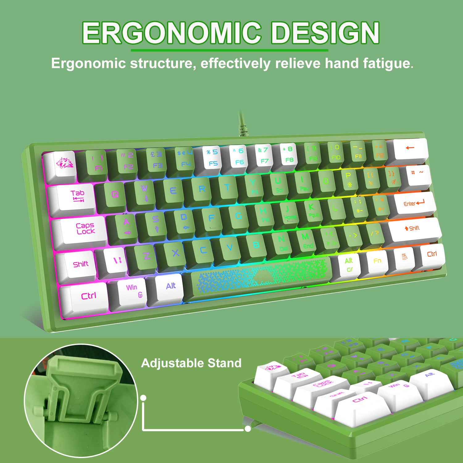 ZIYOU LANG K61 - 60 Percent Compact Gaming Keyboard UK Layout Ultralight LED Backlit Mechanical Feel PS4 Laptop PC Accessories