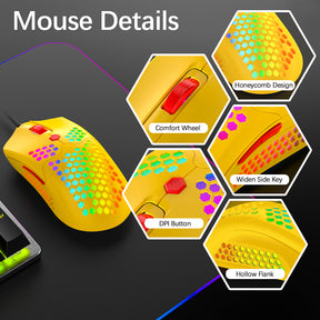 MAMBASNAKE M5 Wired Lightweight Gaming Mouse,26 RGB Backlit Mice with 7 Buttons Programmable Driver,PAW3325 12000DPI Mice, Honeycomb Shell