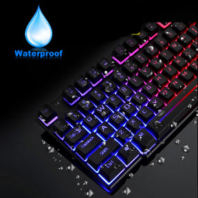 KUIYN T6 Wired Mechanical Feel Gaming Keyboard Rainbow LED 104 Keys USB illuminated light up+2400DPI 6 Buttons Optical Gaming Mouse Mice+Mouse Pad