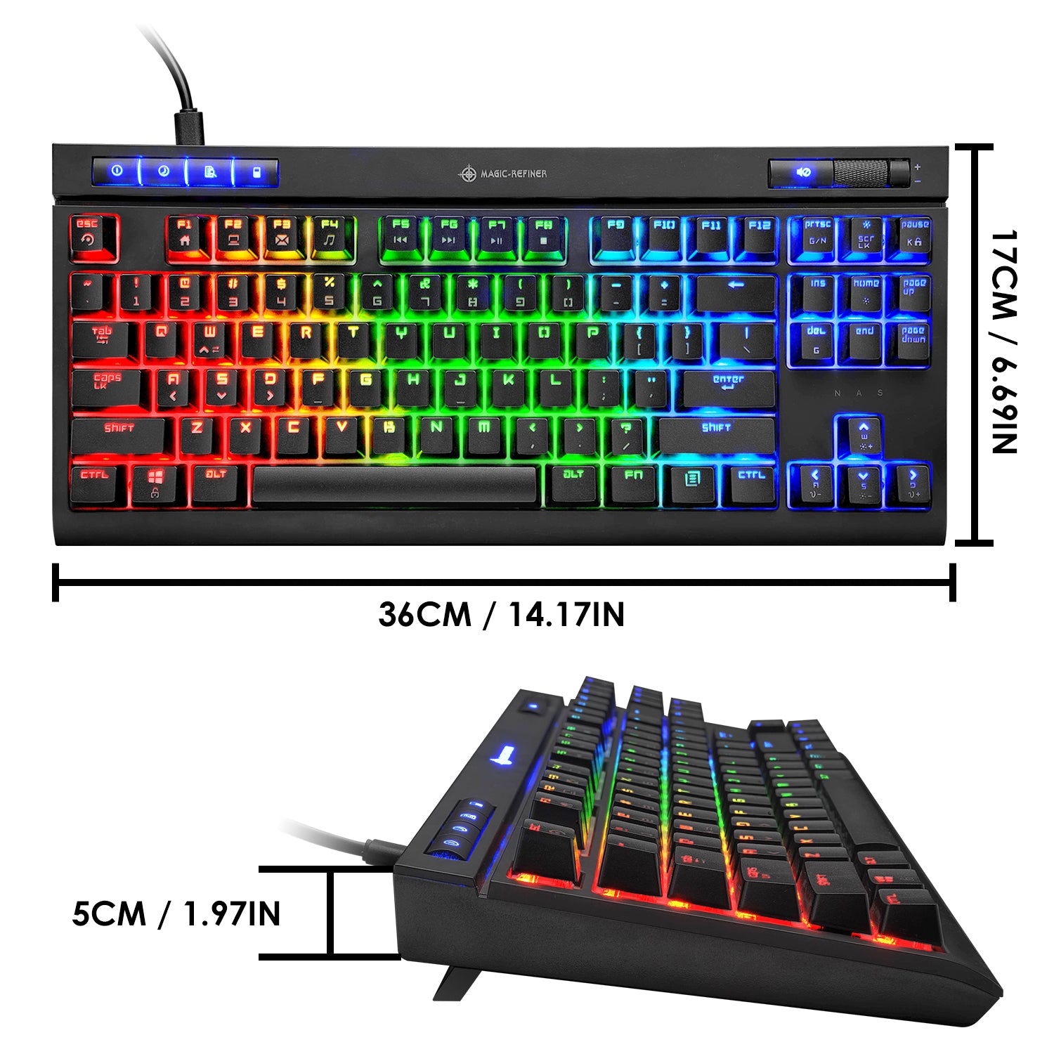 MAGIC-REFINER MK17 87 Key RGB Mechanical Gaming Keyboard, 18  RGB LED Backlit, Multimedia Digital Volume Wheel, full Keys All-ghosting-Blue Switches