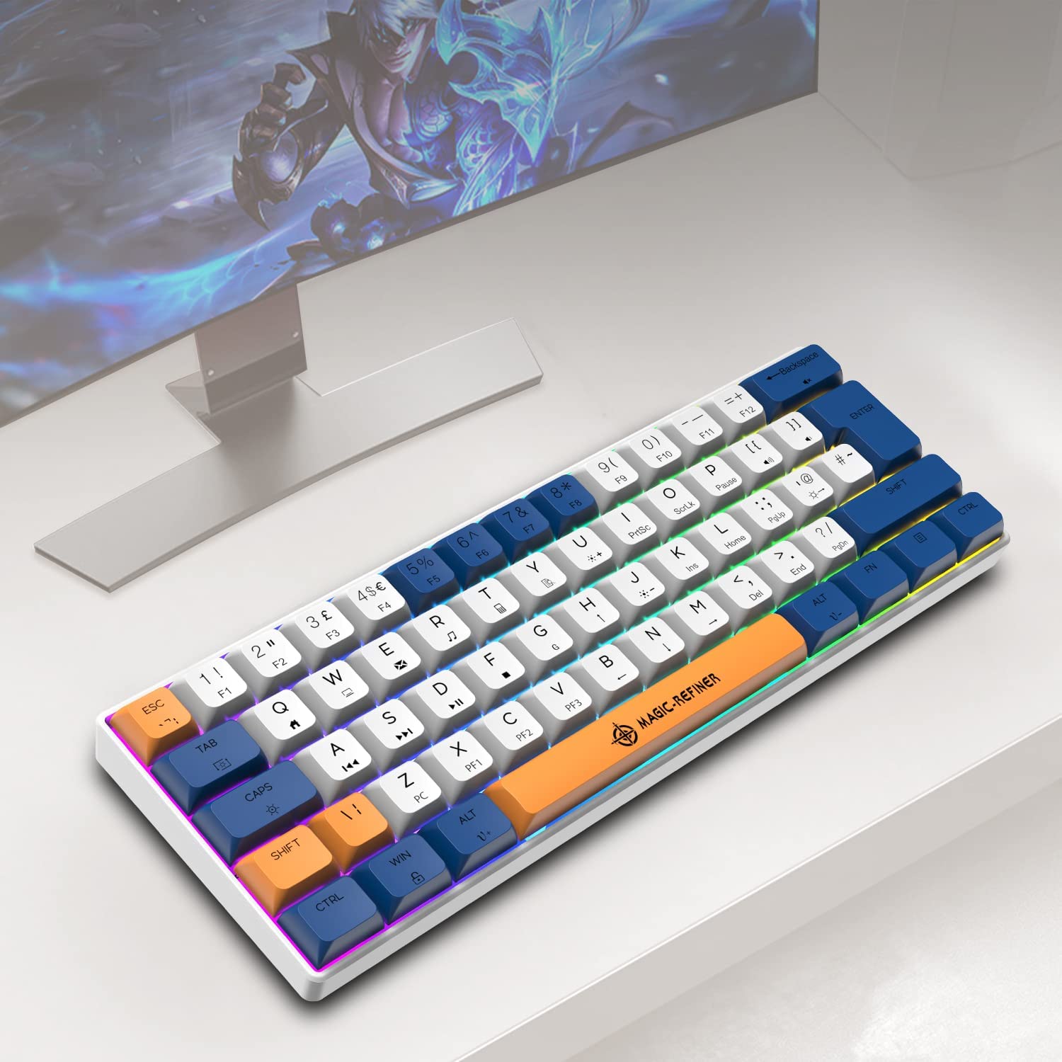 MAGIC-REFINER MK21 UK Layout 60% Mechanical Gaming Keyboard Mini Compact Wired Type C Dye-Sublimation PBT USB Water-resistant 14 Chroma RGB Illuminated