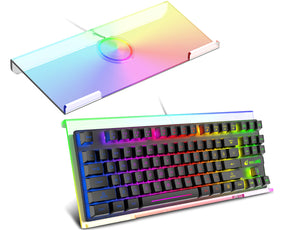 Premium Acrylic Computer Keyboard Stand, 366 Kinds RGB LED Backlit Keyboard Tray,Gaming Keyboard USB Interface Keyboard Stand