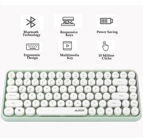 AJAZZ 308i Retro Wireless Keyboard, Cute Round Compact 84 Keys Silent Bluetooth Keyboard, Typewriter Design for iPad, PC, Laptop