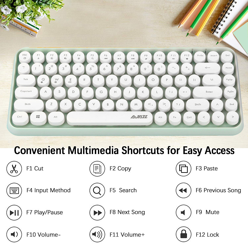 AJAZZ 308i Retro Wireless Keyboard, Cute Round Compact 84 Keys Silent Bluetooth Keyboard, Typewriter Design for iPad, PC, Laptop