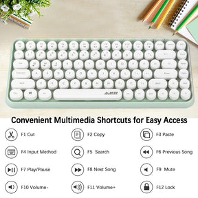 AJAZZ 308i Retro Wireless Keyboard, Cute Round Compact 84 Keys Silent Bluetooth Keyboard, Typewriter Design for iPad, PC, Laptop