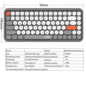 AJAZZ 308i Retro Wireless Keyboard, Cute Round Compact 84 Keys Silent Bluetooth Keyboard, Typewriter Design for iPad, PC, Laptop