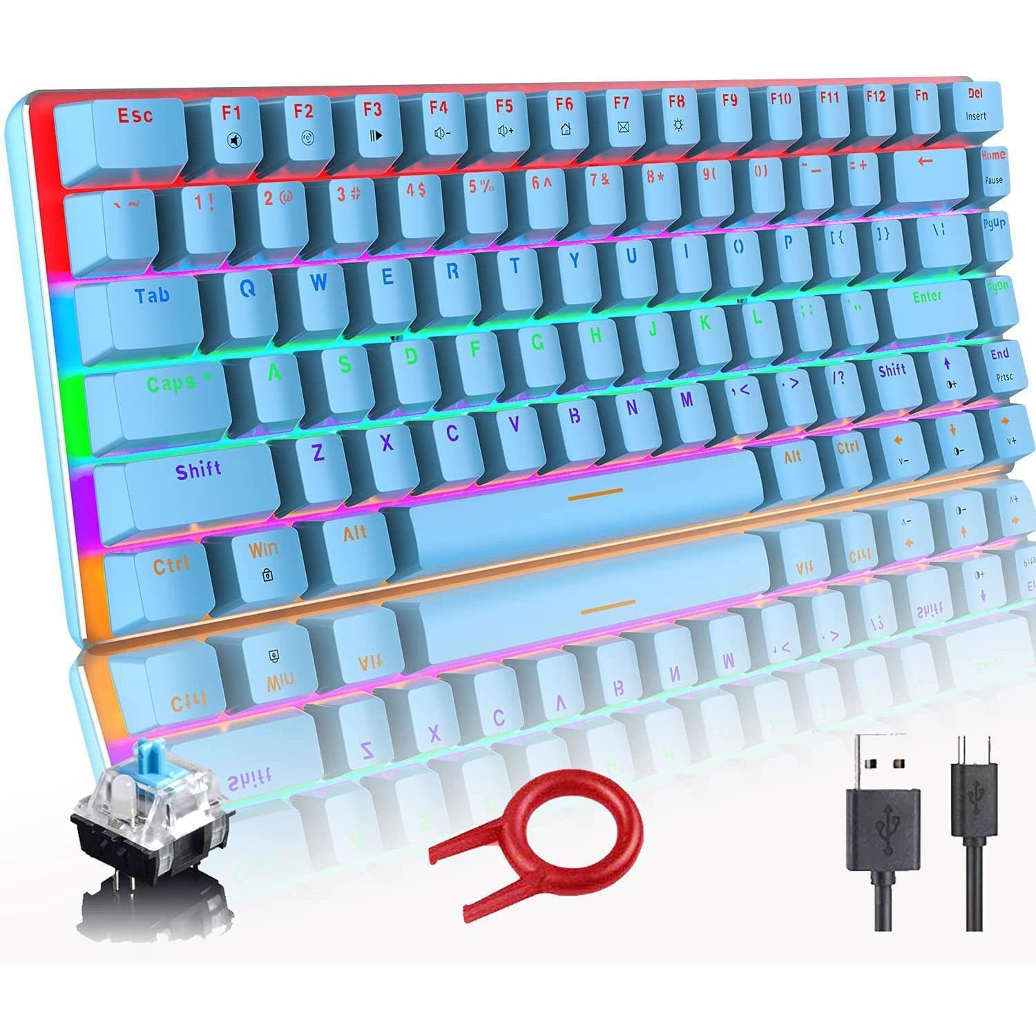 AJAZZ AK33 Gaming Mechanical Keyboard Type-C Computer Keyboard with Rainbow LED Backlit 82keys Anti-ghosting, Blue Switch