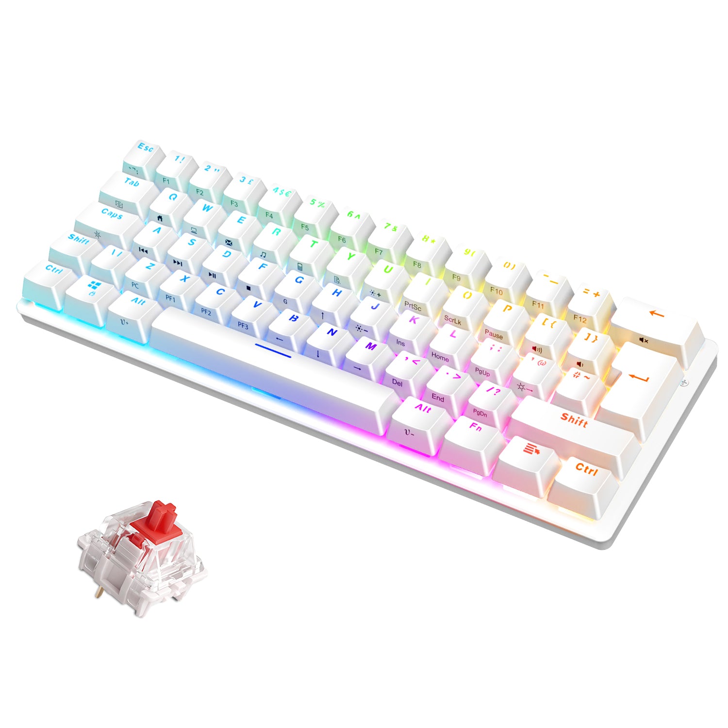 MAGIC-REFINER MK22 Compact 60% Mechanical Gaming Keyboard with all key Anti-ghosting , 61 Key Rainbow RGB Backlit Metal Plate Type-C