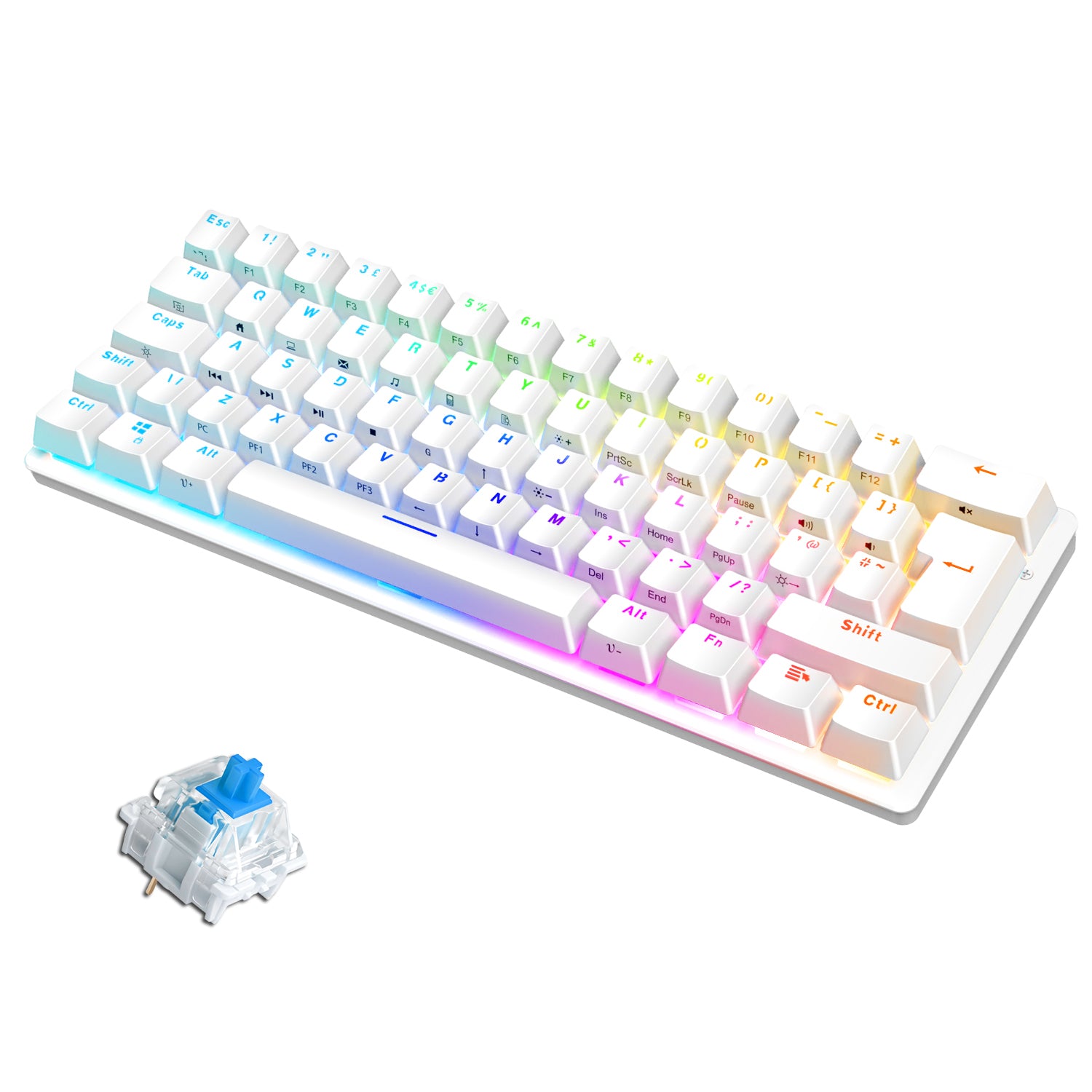 MAGIC-REFINER MK22 Compact 60% Mechanical Gaming Keyboard with all key Anti-ghosting , 61 Key Rainbow RGB Backlit Metal Plate Type-C