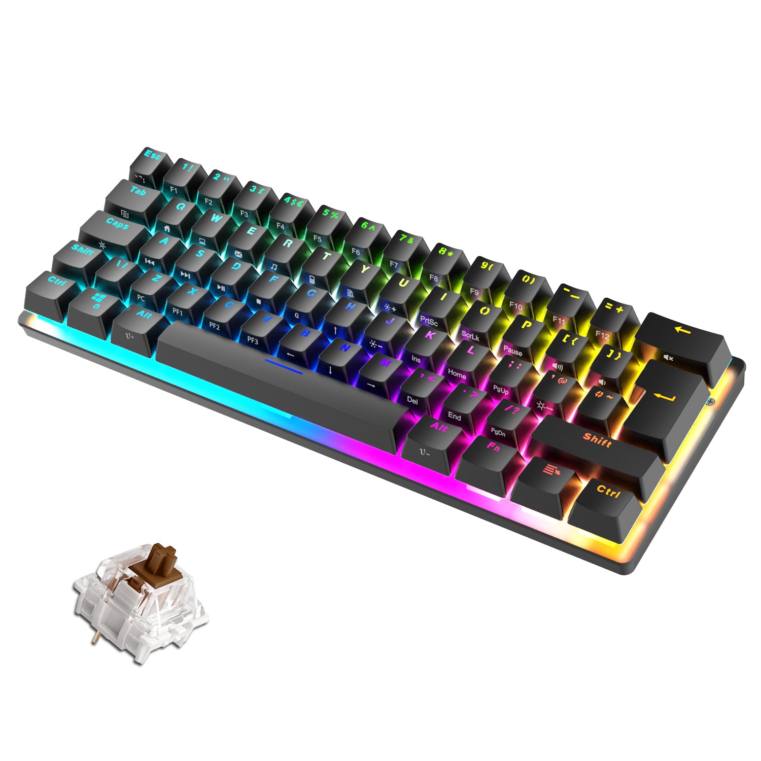 MAGIC-REFINER MK22 Compact 60% Mechanical Gaming Keyboard with all key Anti-ghosting , 61 Key Rainbow RGB Backlit Metal Plate Type-C