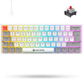 MAGIC-REFINER MK25 PRO UK Layout 60% Mechanical Keyboard, 14 RGB Backlit, Dye-Sublimation Keycap, for PC, White Grey (Red Switch)