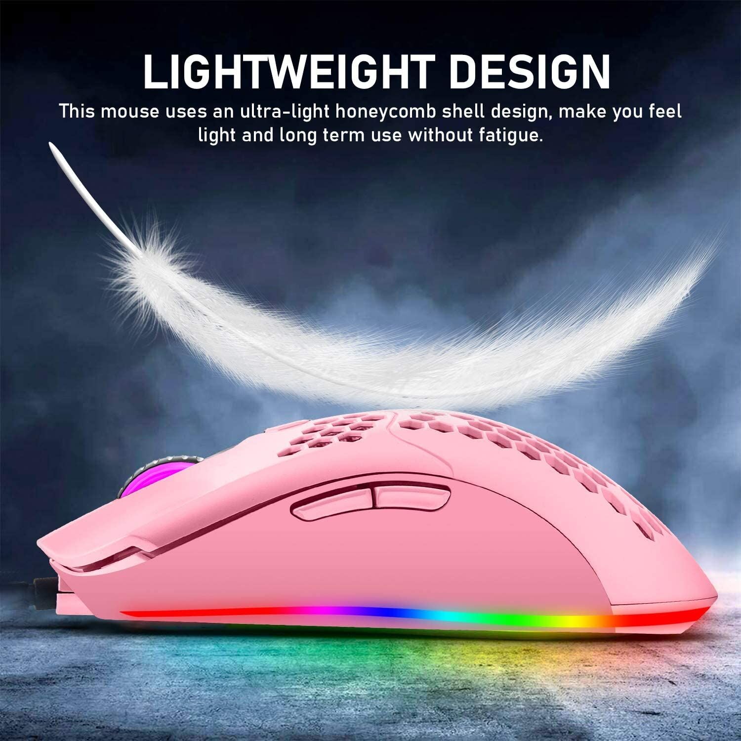 ZIYOU LANG M1 Wired Lightweight Gaming Mouse,6 RGB Backlit with 7 Buttons Programmable, Adjustable 6400DPI ,Ultralight Honeycomb Shell