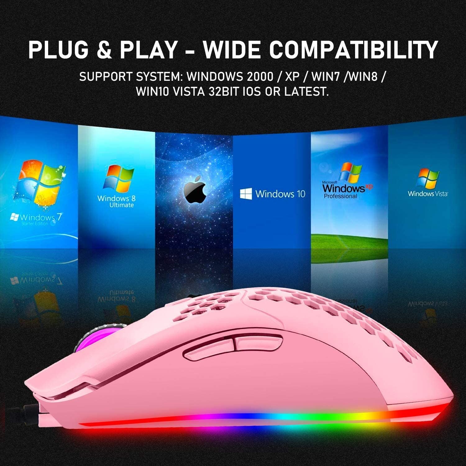 ZIYOU LANG M1 Wired Lightweight Gaming Mouse,6 RGB Backlit with 7 Buttons Programmable, Adjustable 6400DPI ,Ultralight Honeycomb Shell