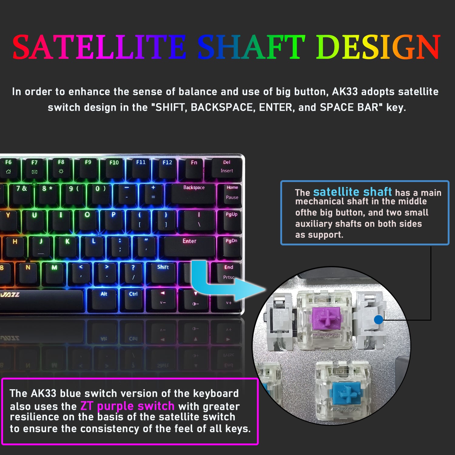 AJAZZ AK33 Mechanical Gaming Keyboard TKL 80% Compact Light Up Keyboard 82 Key Anti-Ghosting Detachable USB-C Cable for PC Mac