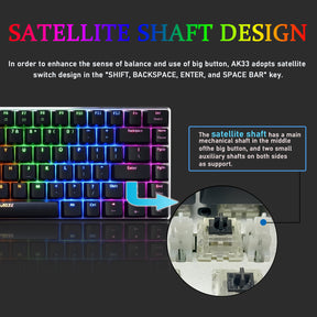 AJAZZ AK33 Mechanical Gaming Keyboard TKL 80% Compact Light Up Keyboard 82 Key Anti-Ghosting Detachable USB-C Cable for PC Mac