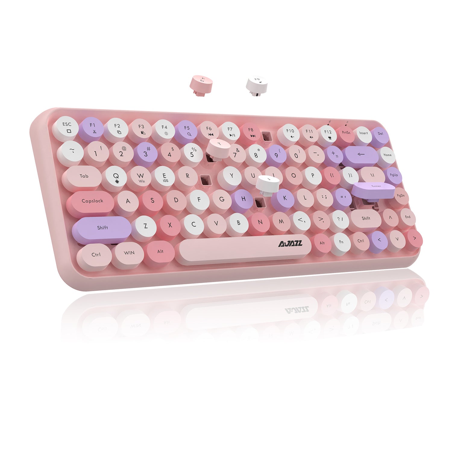 AJAZZ 308i Retro Wireless Keyboard, Cute Round Compact 84 Keys Silent Bluetooth Keyboard, Typewriter Design for iPad, PC, Laptop