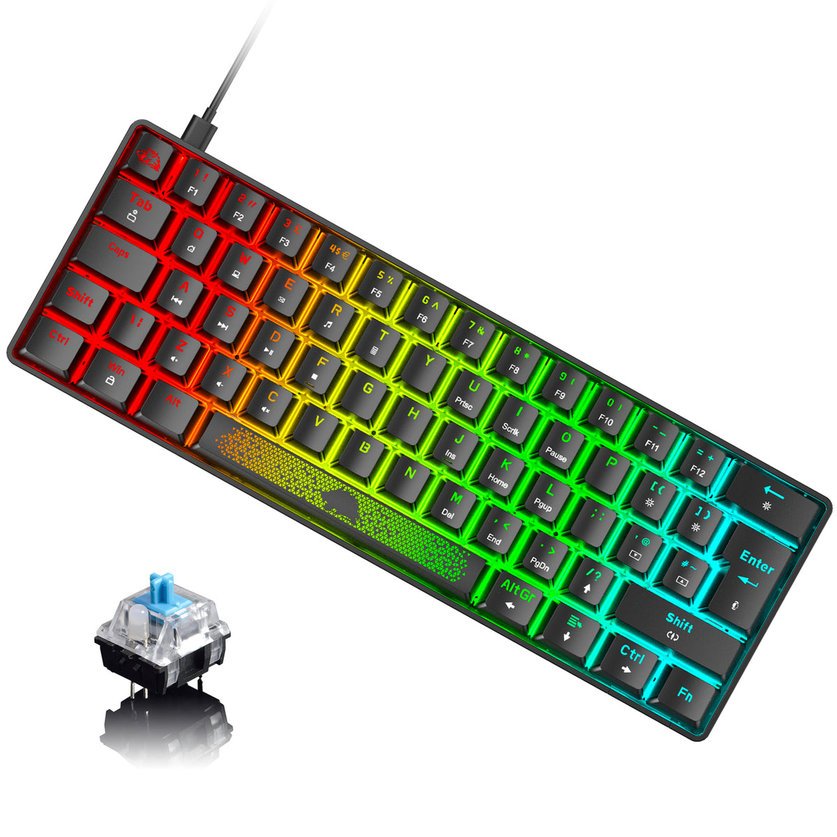 ZIYOU LANG T60RGB Mechanical Gaming Keyboard, 60% Compact 62 Key USB C Wired RGB Backlit LED Backlight Ergonomic Gaming Keyboard