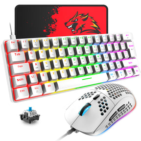 ZIYOU LANG T60 Keyboard Mouse Set, 60% Compact 62 Key USB C Backlit Mechanical Gaming Keyboard, 6400DPI RGB Gaming Mouse, Mice Pad