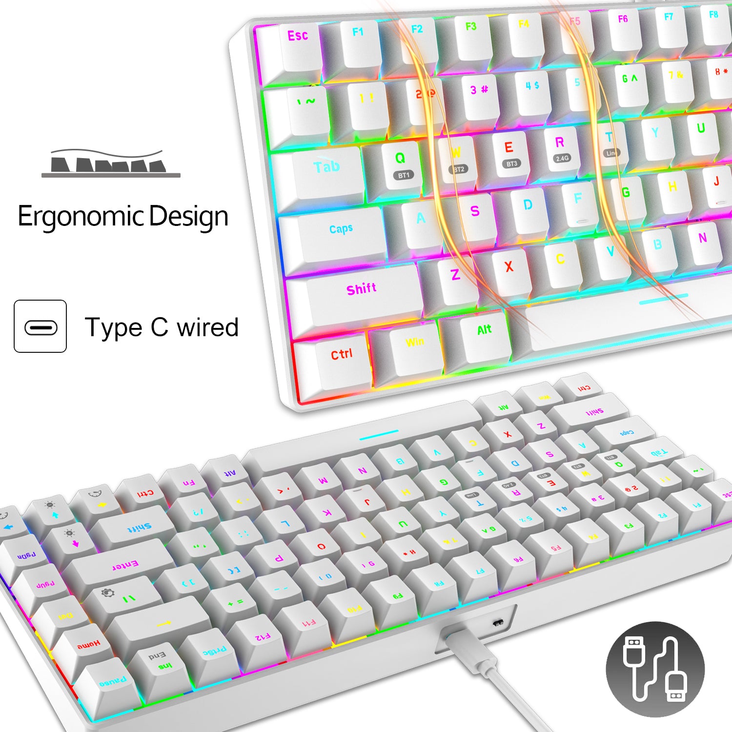 XINMENG XM84 84 Keys 3 Modes Mechanical Keyboard, Bluetooth 5.0/Wireless 2.4G/Wired, Rechargeable 3000mAh Battery, 20 LED Backlit Mode