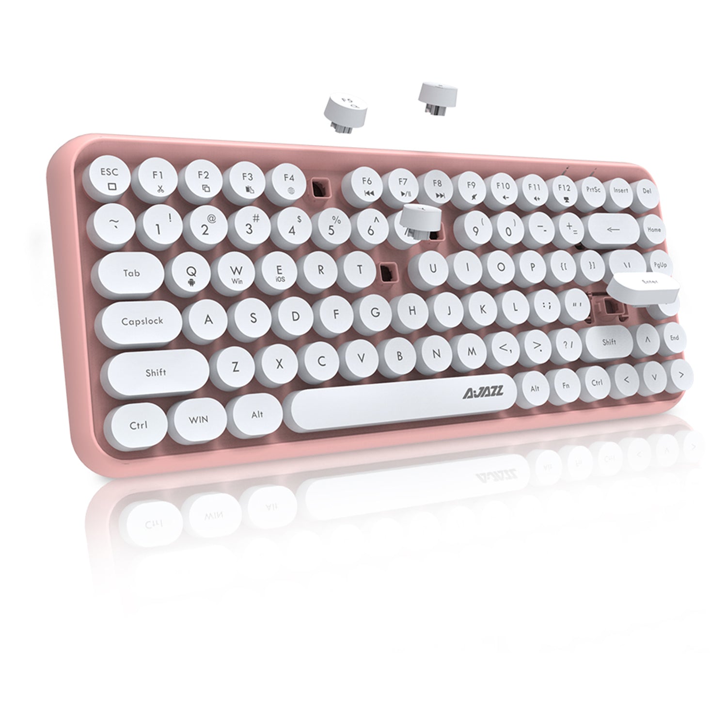 AJAZZ 308i Retro Wireless Keyboard, Cute Round Compact 84 Keys Silent Bluetooth Keyboard, Typewriter Design for iPad, PC, Laptop