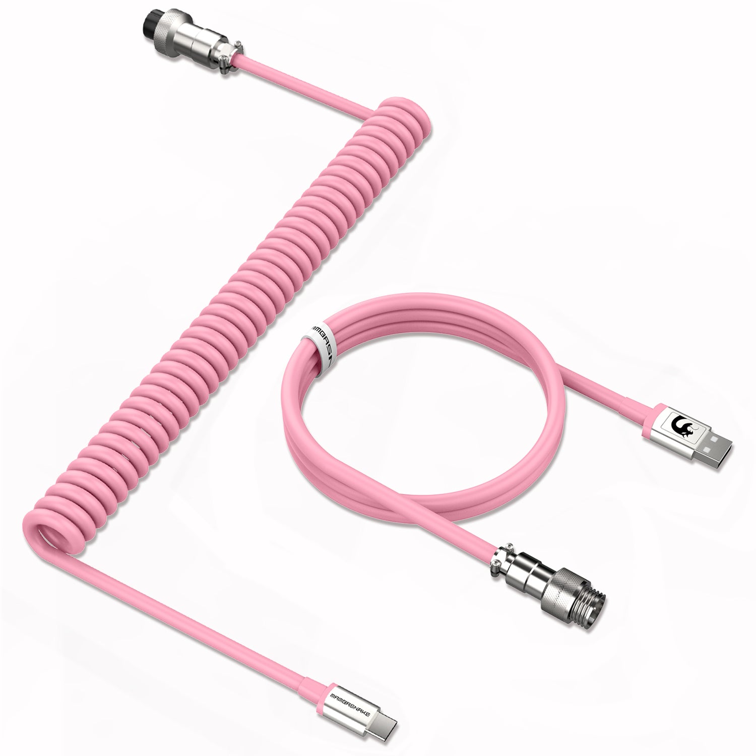 MAMBASNAKE Coiled Gaming Keyboard Cable, Pro Custom USB-C Cable for Mechanical Keyboard, TPU Spring Type-C Cable with Metal Aviation Connector