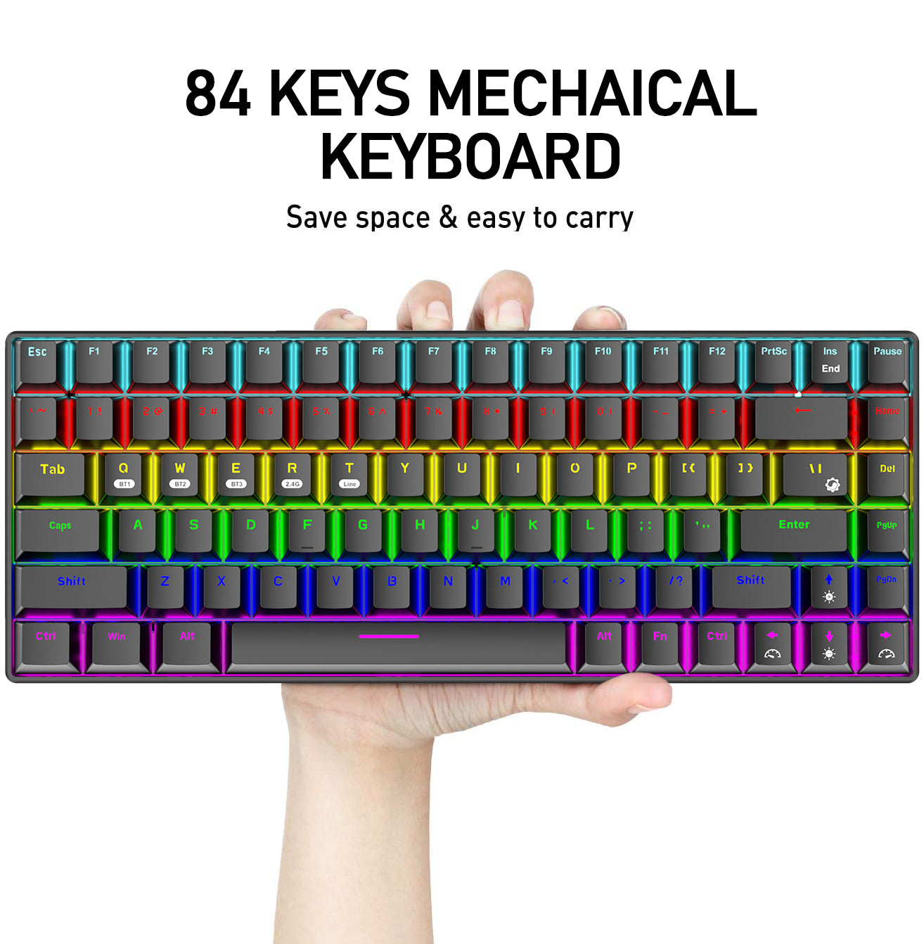 XINMENG XM84 84 Keys 3 Modes Mechanical Keyboard, Bluetooth 5.0/Wireless 2.4G/Wired, Rechargeable 3000mAh Battery, 20 LED Backlit Mode